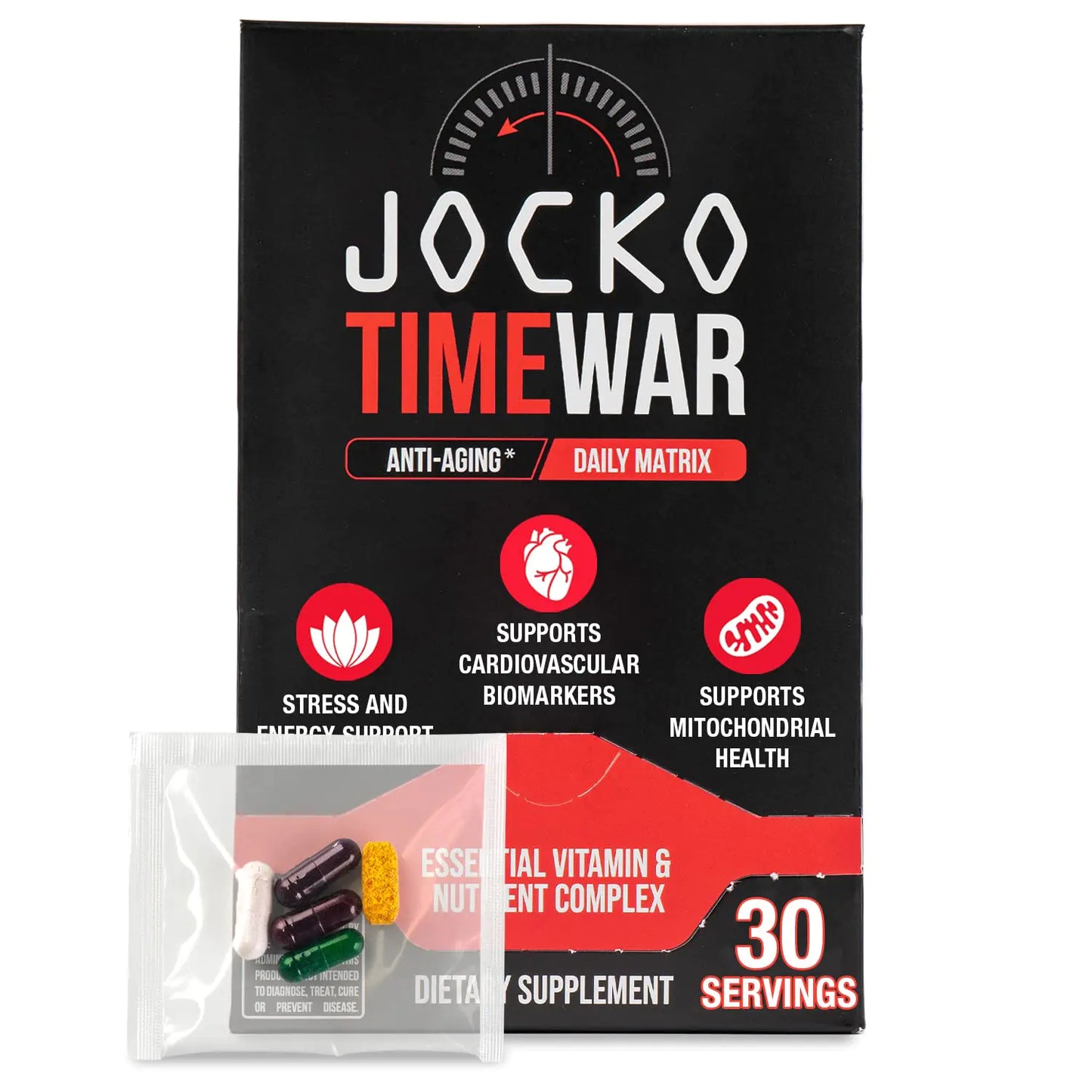 Jocko Fuel TIME WAR Multivitamin - Healthy Aging Supplement for Heart Bone & Eye Health Essential Vitamins and Minerals Supports Stress Relief and Energy Levels - 30 Day Supply