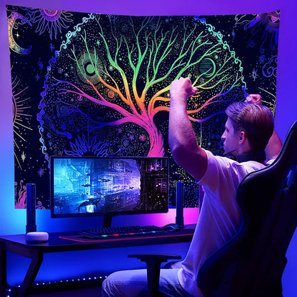 UV Light Fluorescent Tree of Life Tapestry Decor