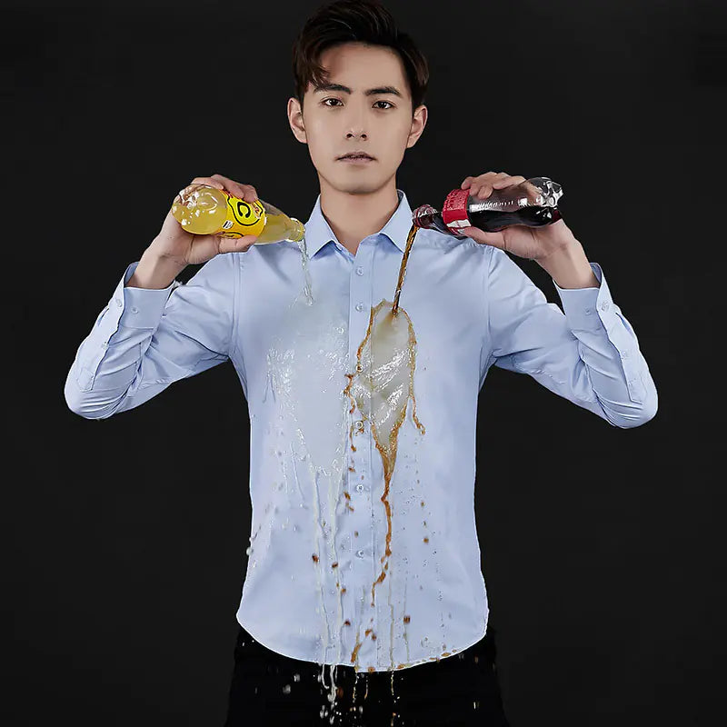 Men's Solid Color Stain-Resistant Long Sleeve Shirt