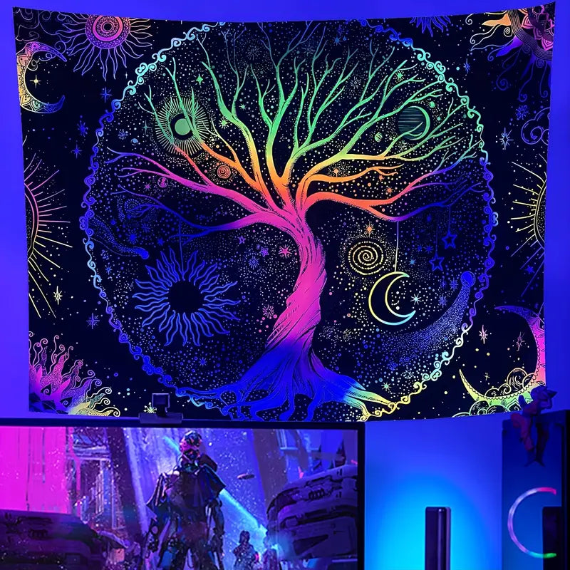 UV Light Fluorescent Tree of Life Tapestry Decor