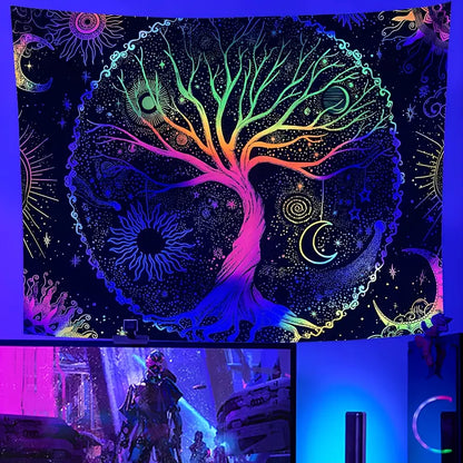UV Light Fluorescent Tree of Life Tapestry Decor