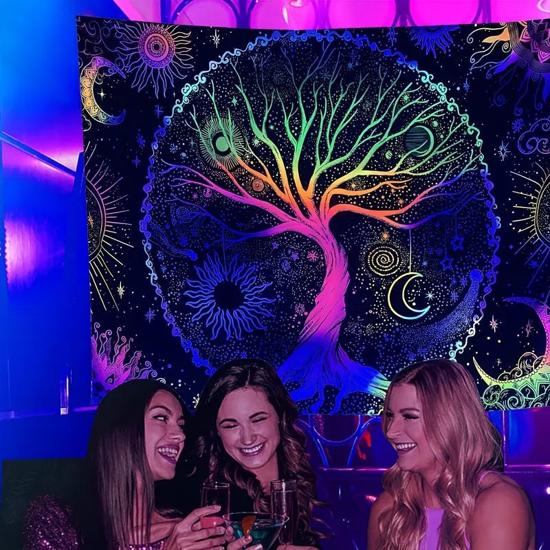 UV Light Fluorescent Tree of Life Tapestry Decor