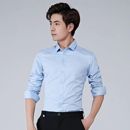 Men's Solid Color Stain-Resistant Long Sleeve Shirt