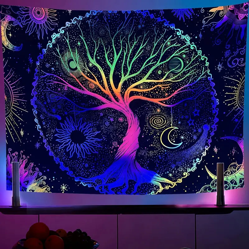 UV Light Fluorescent Tree of Life Tapestry Decor