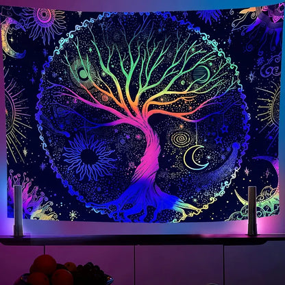 UV Light Fluorescent Tree of Life Tapestry Decor