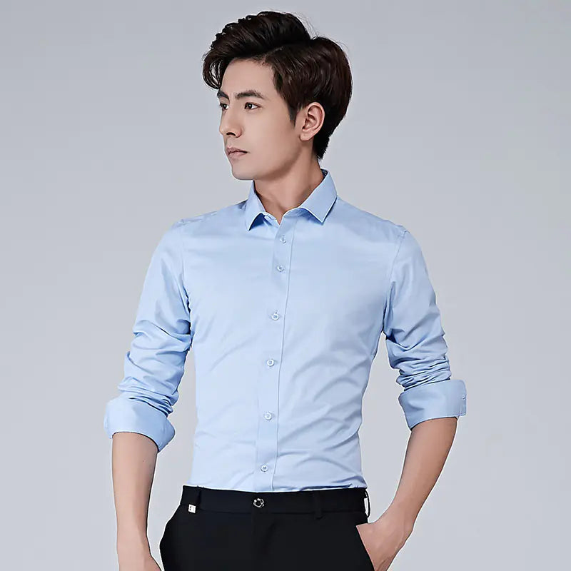 Men's Solid Color Stain-Resistant Long Sleeve Shirt