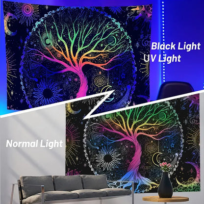 UV Light Fluorescent Tree of Life Tapestry Decor